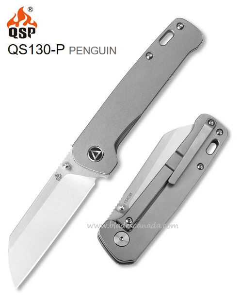 QSP Penguin Framelock Folding Knife, 154CM Steel, Titanium, QS130-P - Click Image to Close