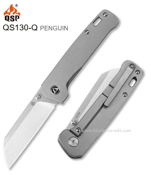 QSP Penguin Framelock Folding Knife, 154CM Steel, Titanium, QS130-Q