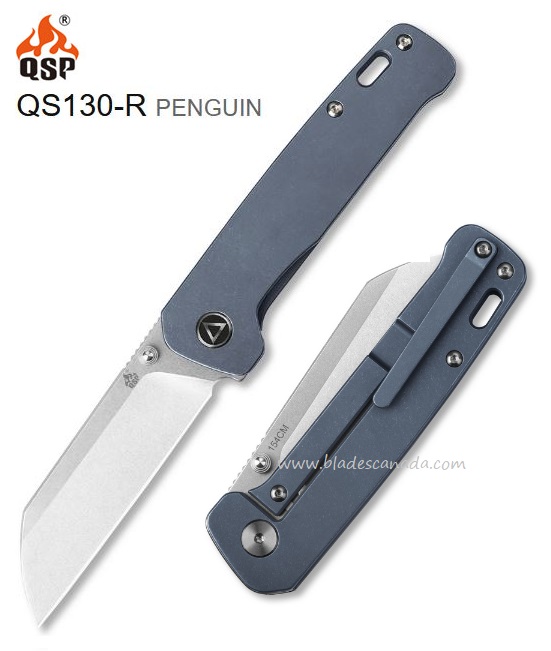 QSP Penguin Framelock Folding Knife, 154CM Steel, Titanium Blue, QS130-R - Click Image to Close