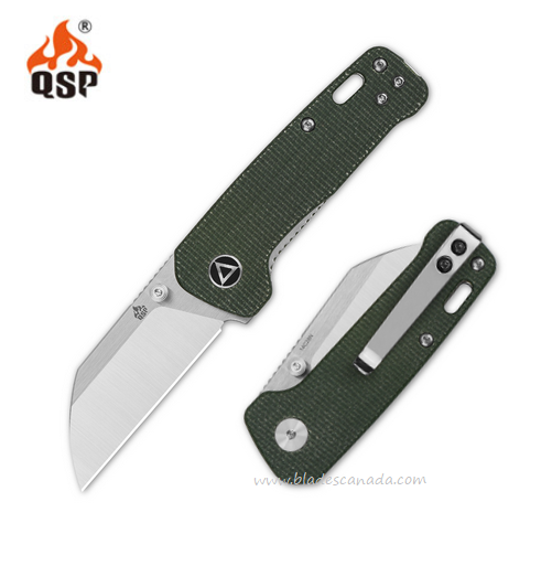 QSP Mini Penguin Folding Knife, 14C28N Two-Tone, Micarta Green, 130XS-C
