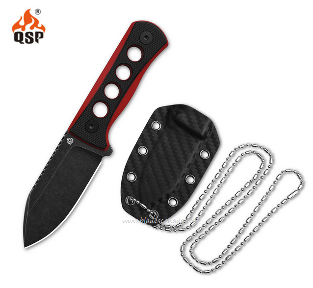 QSP Canary Fixed Blade Neck Knife, 14C28N Black SW, G10 Black/Red, 141-B2