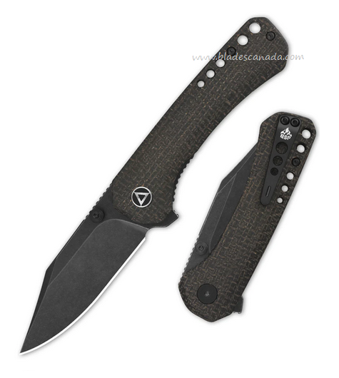 QSP Kestrel Flipper Folding Knife, 14C28N Black SW, Micarta Dark Brown, QS145-A2
