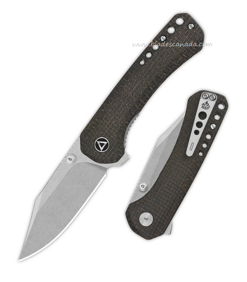 QSP Kestrel Flipper Folding Knife, 14C28N SW, Micarta Dark Brown, QS145-A1