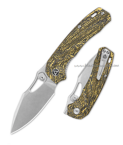 QSP Hornbill Folding Knife, S35VN Stonewash, Golden Carbon Fiber, QS146-A1