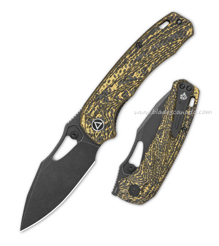QSP Hornbill Folding Knife, S35VN Black SW, Golden Carbon Fiber, QS146-A2
