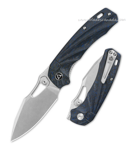QSP Hornbill Folding Knife, S35VN Stonewash, Blue Carbon Fiber, QS146-B1