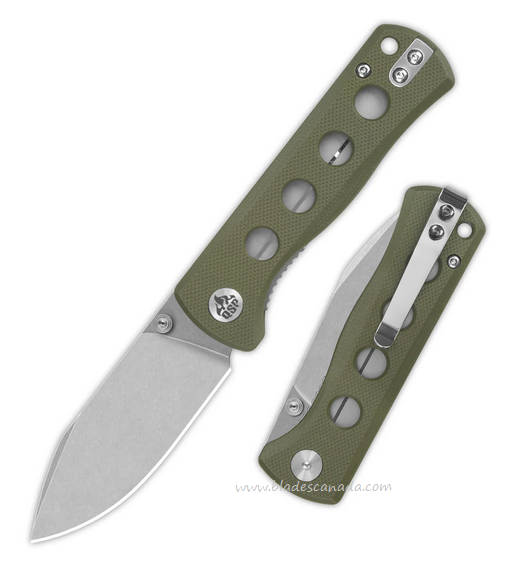QSP Canary Folding Knife, 14C28N Stonewash, G10 Olive Green, QS150-F1
