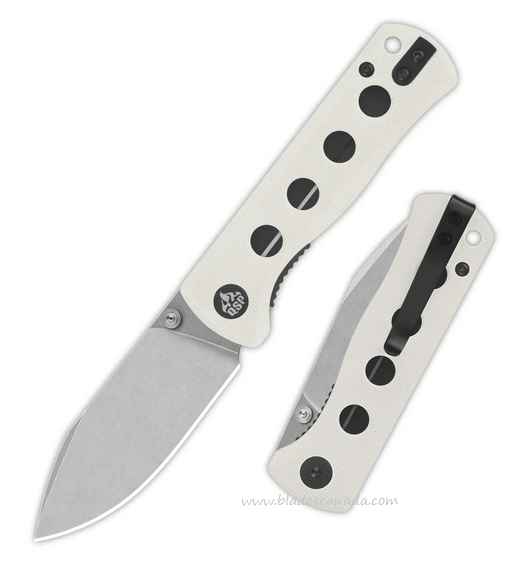 QSP Canary Folding Knife, 1428N Stonewash, G10 White, QS150-G1