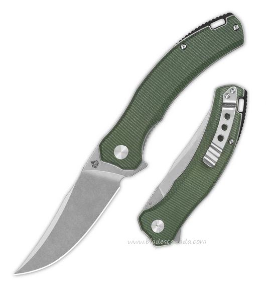 QSP Walrus Flipper Folding Knifee, D2 Stonewash, Micarta Green, QS151-C1