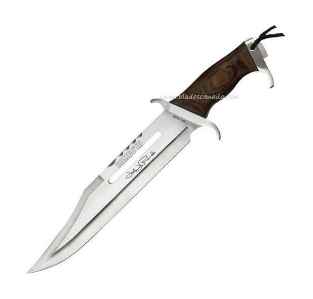 Rambo III John Rambo Signature Fixed Blade Knife, Wood Handle, Leather Sheath, RB9425