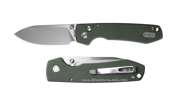 Vosteed Raccoon Folding Button Lock Knife, 14C28N SW, Micarta Green, RC3SVM1
