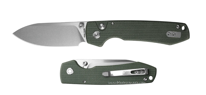 Vosteed Raccoon Folding Knife, 14C28N Brushed & SW, Micarta Green, RC3SVM10