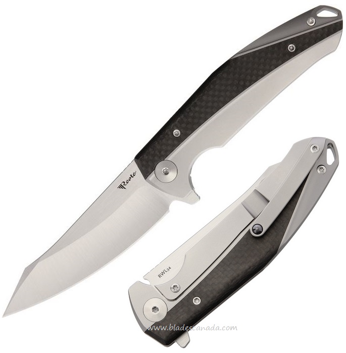 Reate K-1 Flipper Framelock Knife, RWL-34, Titanium Grey/Carbon Fiber Inlay