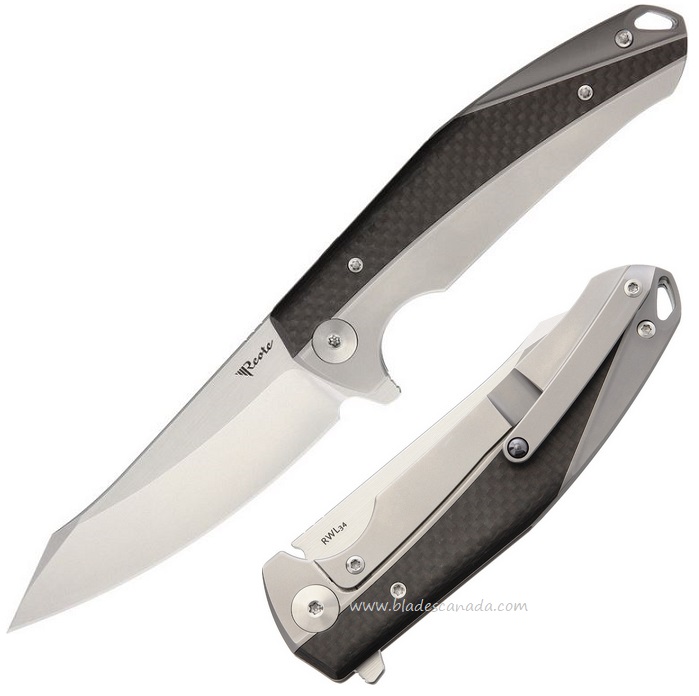 Reate K-1 Flipper Framelock Knife, RWL-34 , Titanium/Carbon Fiber