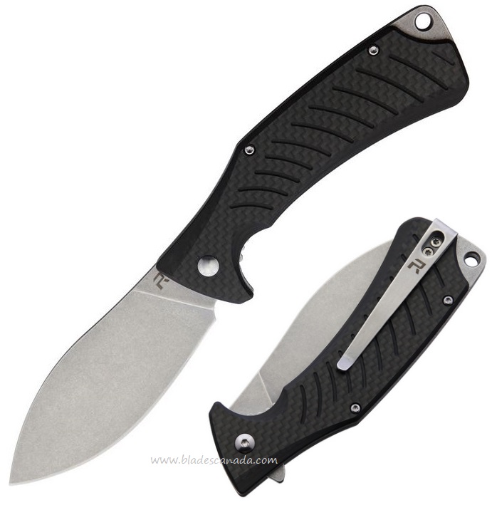 Revo Ness Flipper Folding Knife, D2 Steel, Carbon Fiber, REV008CF