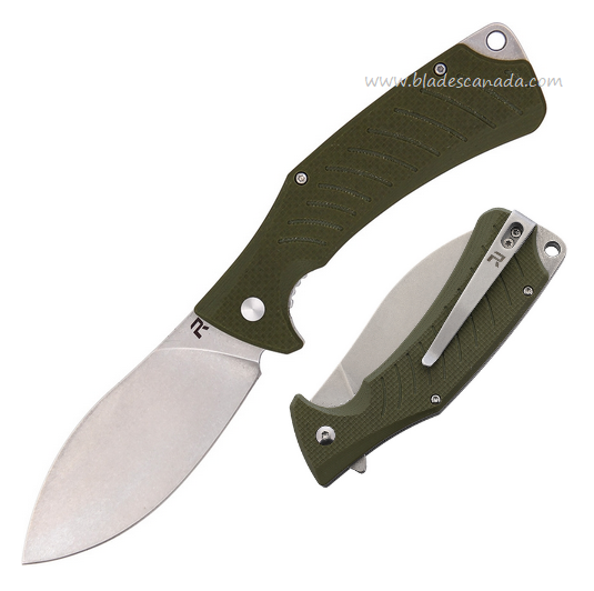 Revo Ness Flipper Folding Knife, D2 Stonewash, G10 OD Green, REV008ODG