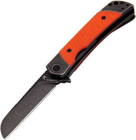Revo Duo Flipper Framelock Knife, Black SW Sheepsfoot w/Guthook Blade, G10 Orange, DUOSORG