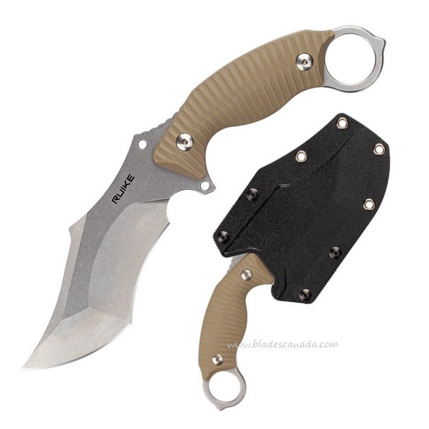 Ruike F181W Fixed Blade Knife, 14C28N SW, G10 Tan, Hard Sheath