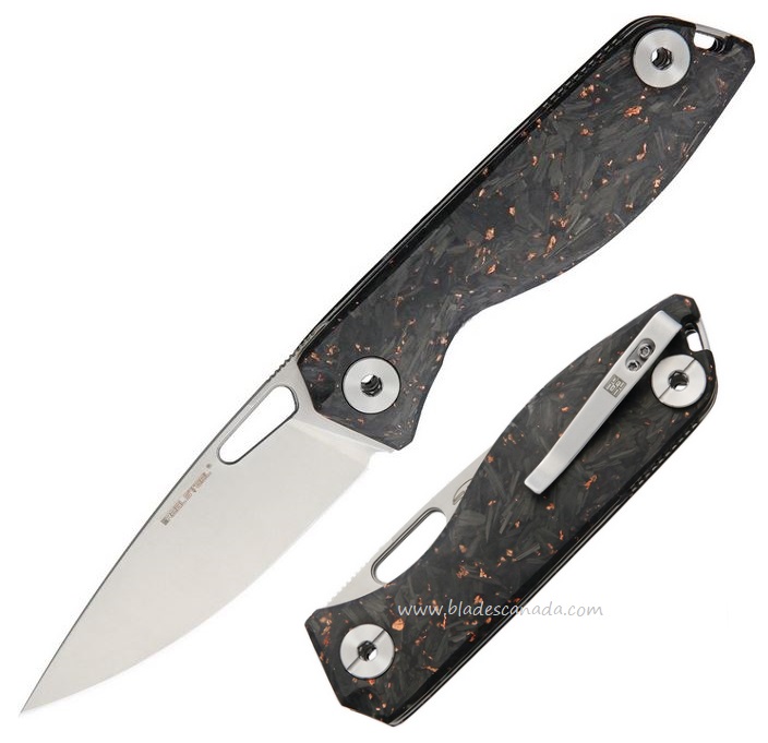 Real Steel Sidus Folding Knife, D2 Steel, Copper Shred Carbon Fiber, 7463