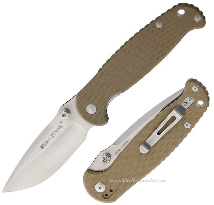 Real Steel H6 Blue Sheep Folding Knife, 14C28N, G10 Coyote Tan, 7763 - Click Image to Close