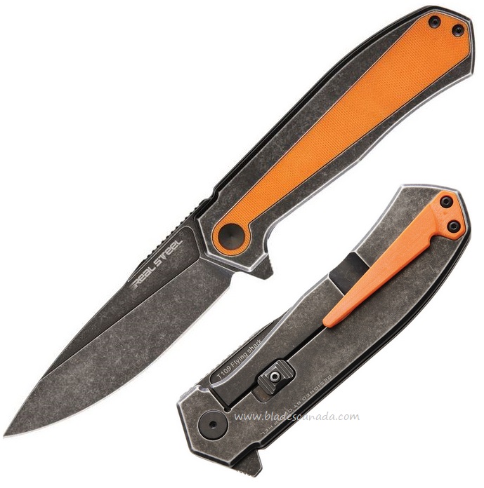 Real Steel T109 Flying Shark Flipper Framelock Knife, 14C28N, G10 Orange, 7822