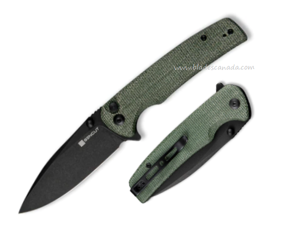 SENCUT Sachse Flipper Folding Knife, Black SW Blade, Micarta Green, S21007-2