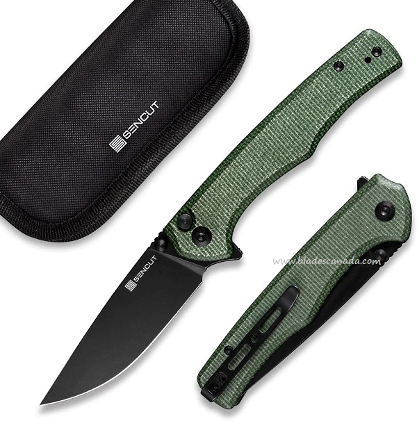 SENCUT Crowley Flipper Folding Knife, SW D2, Green Micarta, S21012-3