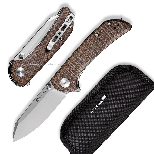 SENCUT Fritch Flipper Folding Knife, SW Blade, Brown Matrix Micarta, S22014-3