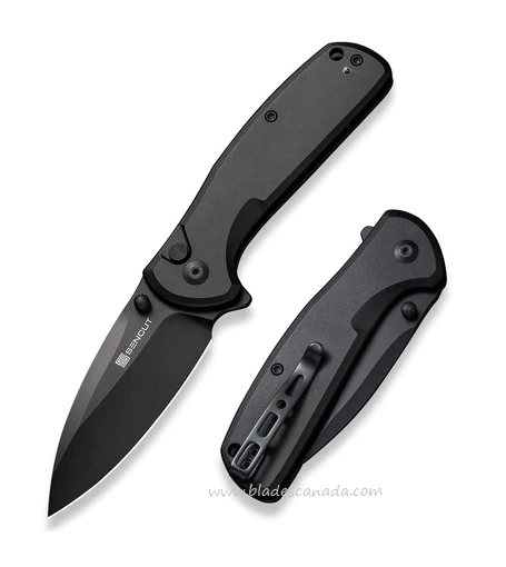 Sencut ArcBlast Flipper Button Lock Knife, Black Blade, Aluminum Black, S22043B-1