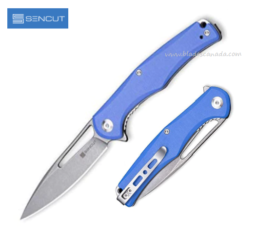 SENCUT Citius Flipper Folding Knife, Stonewash Blade, G10 Blue, SA01D