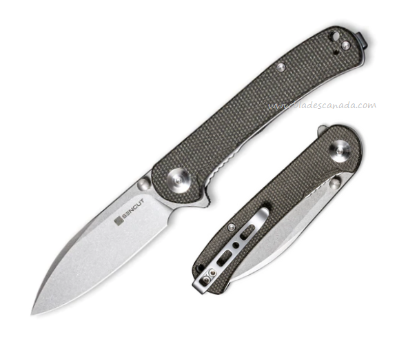 SENCUT Scepter Flipper Folding Knife, Stonewash Blade, Micarta Green, SA03F