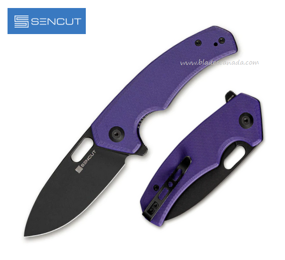 SENCUT Acumen Flipper Folding Knife, Black SW Blade, G10 Purple, SA06D