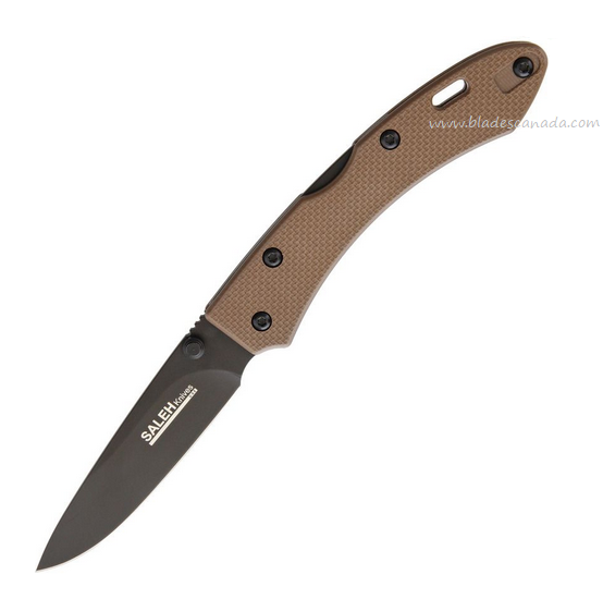 Saleh Folding Knife, N690Co Black, G10 Tan, SALSNB