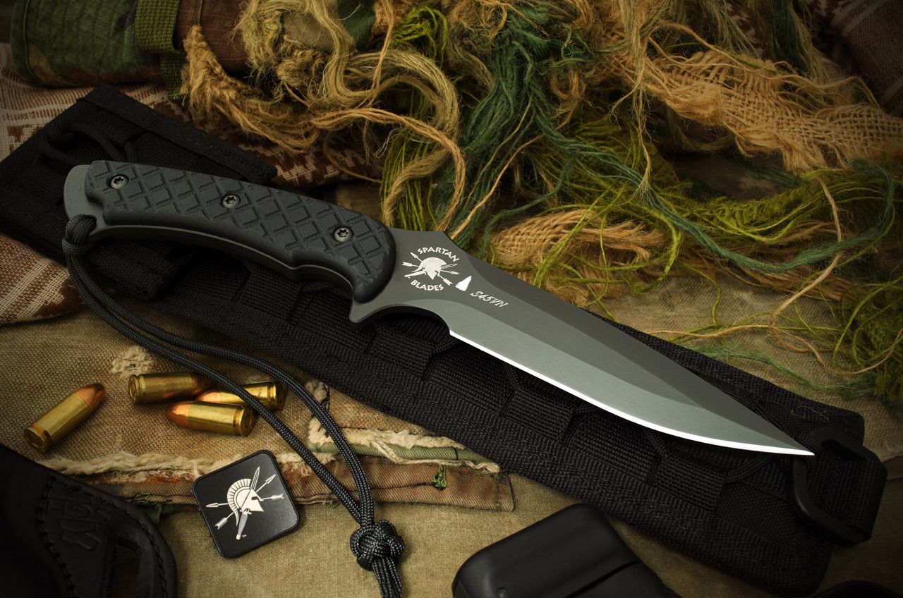 Spartan Blades Ares Fixed Blade Knife, S45VN Black, Micarta Black, MOLLE Sheath