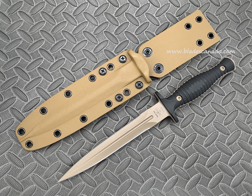 Spartan Blades George V-14 Dagger Knife, S45VN FDE, G10 Black, Tan Kydex Sheath
