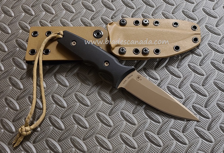 Spartan Blades Harsey Tactical Trout Fixed Blade Knife, S45VN FDE, Micarta Black, Kydex Sheath