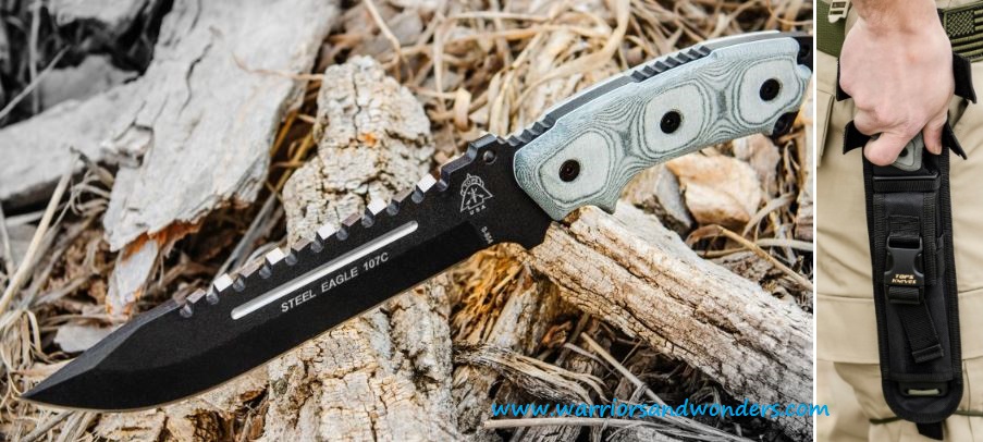 TOPS Steel Eagle Fixed Blade Knife, 1095 Carbon, Micarta, Nylon Sheath, SE107C