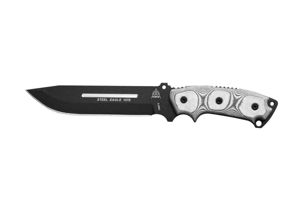 TOPS Steel Eagle Fixed Blade Knife, 1095 Carbon, Micarta, Ballistic Nylon Sheath, SE107E