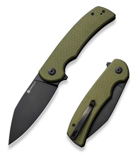 SENCUT Omniform Flipper Folding Knife, Black Blade, G10 OD Green, SENS23064-1
