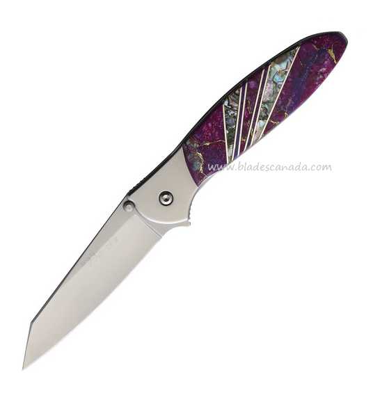Santa Fe Stoneworks Kershaw Leek Folding Knife, Assisted Opening, 14C28N, Purple/Abalone Handle