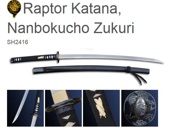 Hanwei Raptor Katana Nanbokucho Zukuri, 5160 Steel, SH2416