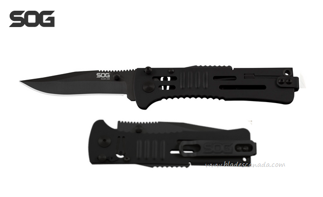 SOG Slimjim Folding Knife, Assisted Opening, AUS 8 Black, Steel Black, SJ32