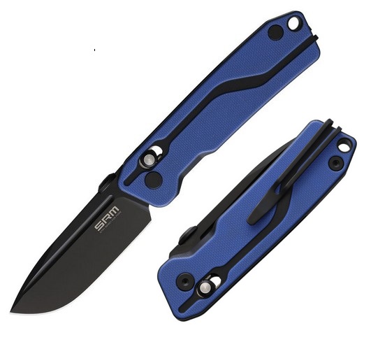 SRM Knives Model 7228 Folding Knife, D2 Steel, G10 Blue/Black, SRM7228GI