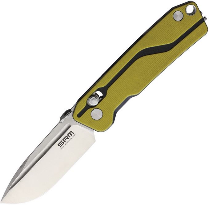 SRM Knives Model 7228 Folder, D2 Steel, Black/Yellow G10, SRM7228Y
