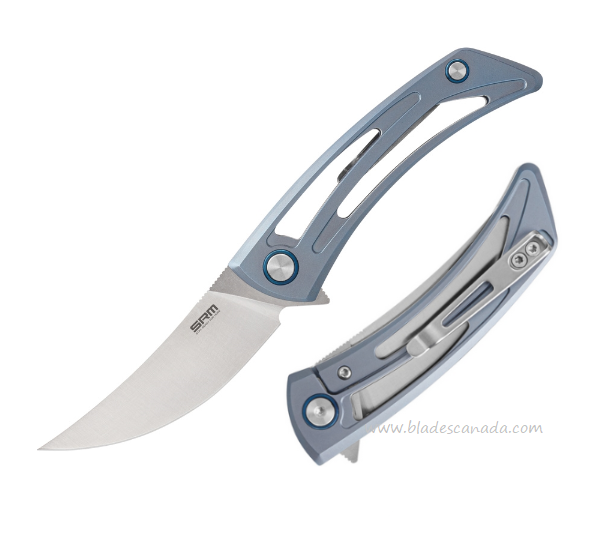 SRM Knives Model 7415 Flipper Framelock Knife, 154CM, Titanium Blue, 7415TE