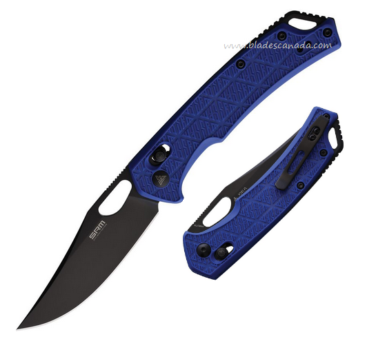 SRM Knives Model 9201-PL Folding Knife, Black Blade, FRN Blue Textured Handle