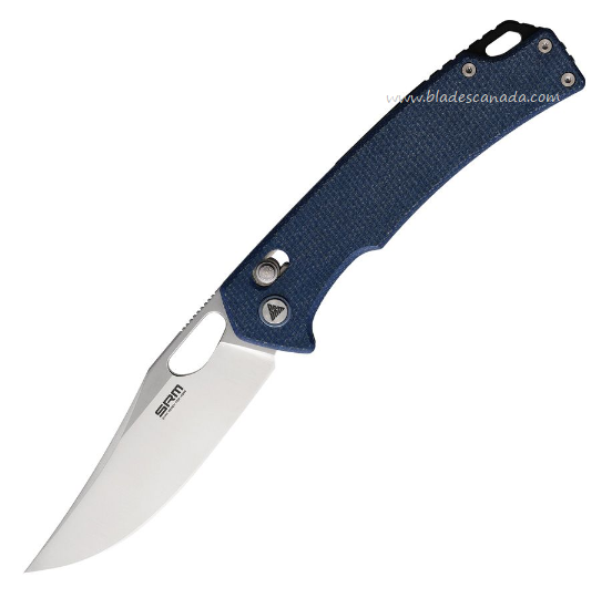 SRM Knives Model 9203-ME Folding Knife, Satin Blade, Micarta Blue