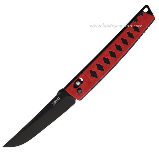 SRM Knives Model 9215 Ambi Lock Folding Knife, D2, G10 Red/Black, 9215GV