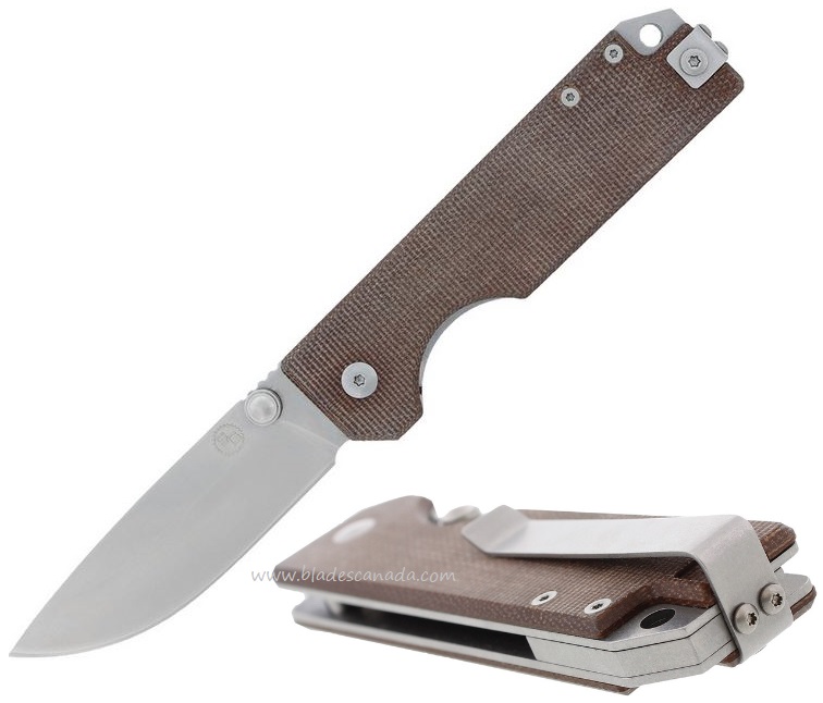 StatGear Ausus Folding Knife, D2, Brown Micarta Handle, STATAUSUSBRN