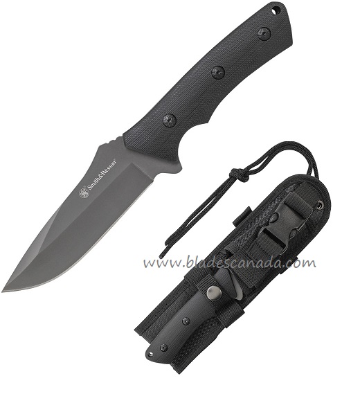 Smith & Wesson F1 Fixed Blade Knife, G10 Black, Black Sheath
